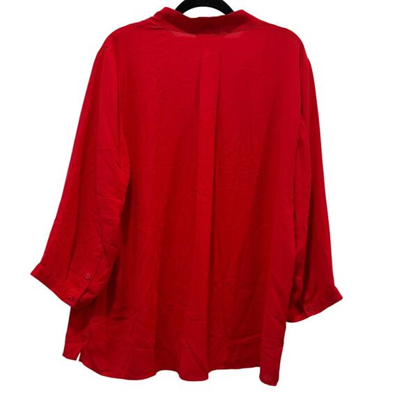 NWT Investments Woman 1X Blouse Long Sleeves Solid Red Career Buttons V Neck - Picture 2 of 5